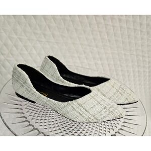New Women's White/Silver Tweed Ballet Shoes Slip On Sz 5 EU35 Padded Insole